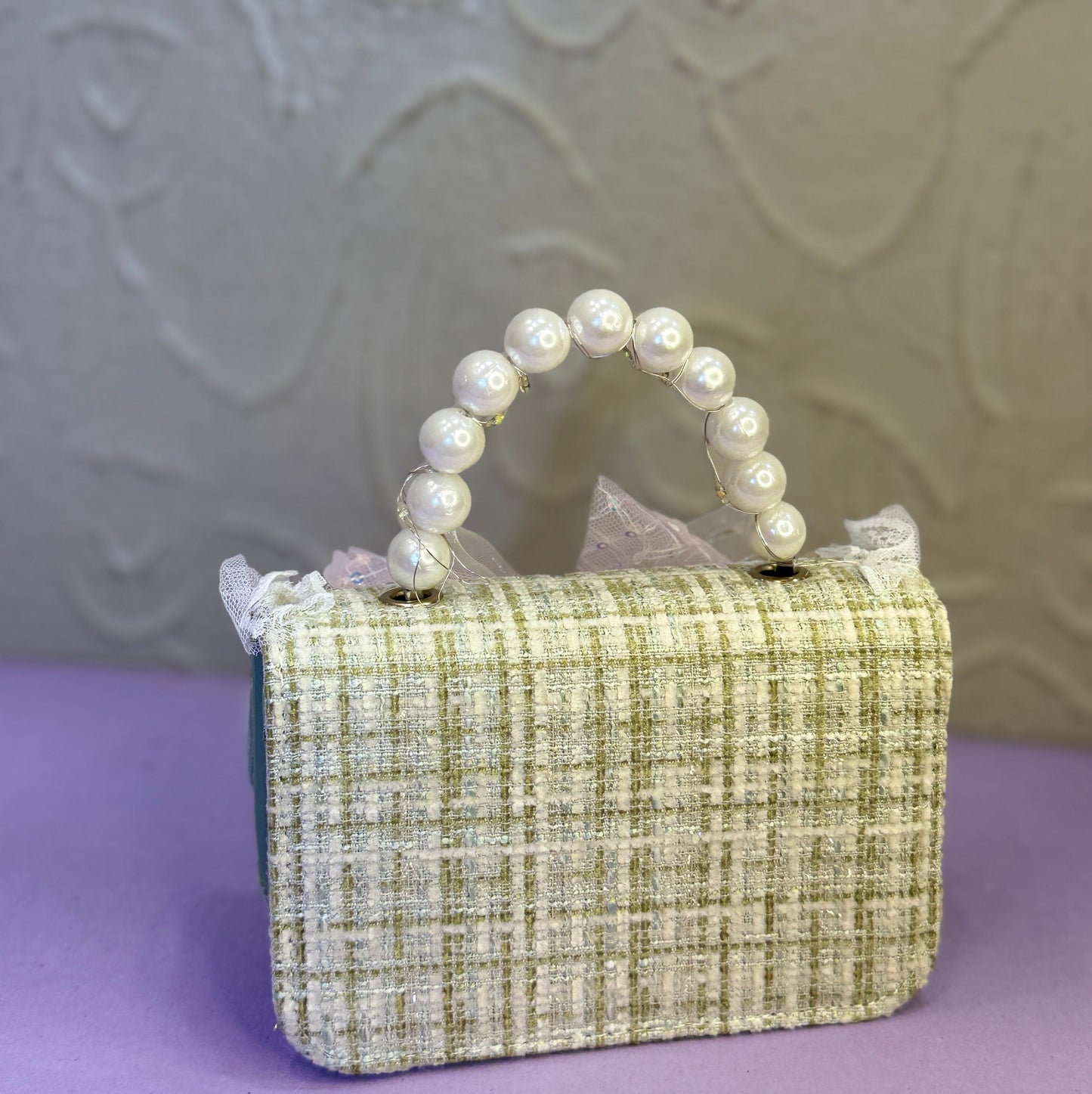 Mini Green Bag with Pearl Handle