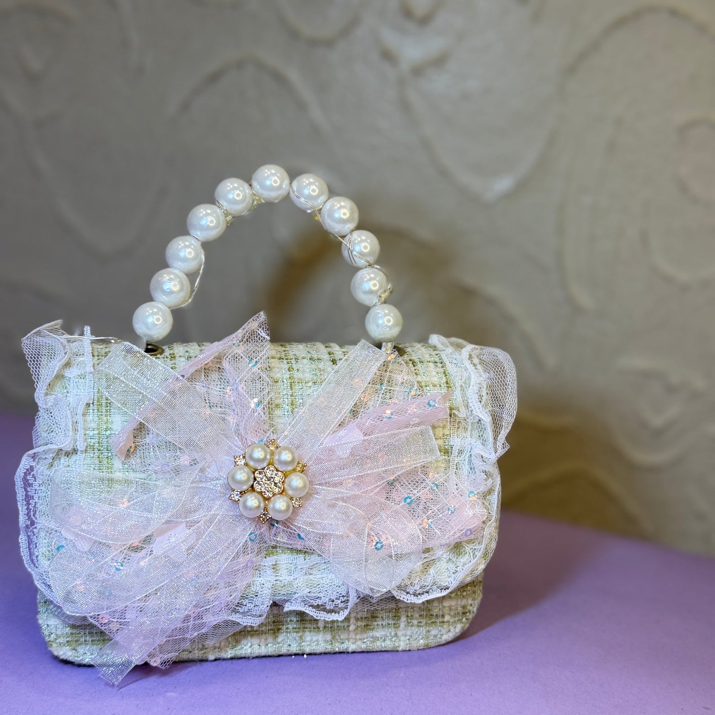 Mini Green Bag with Pearl Handle