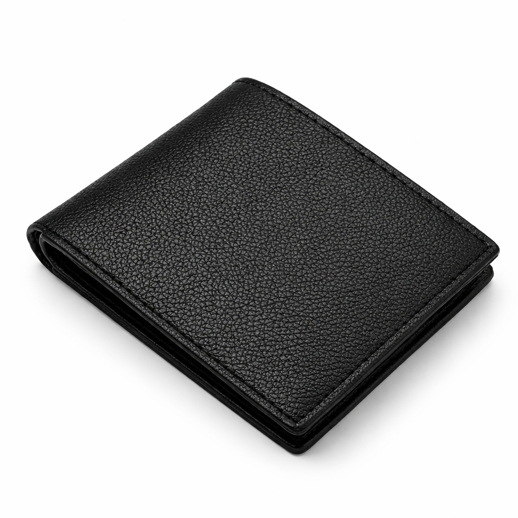 Classic Pebbled Leather Bifold Wallet - Black