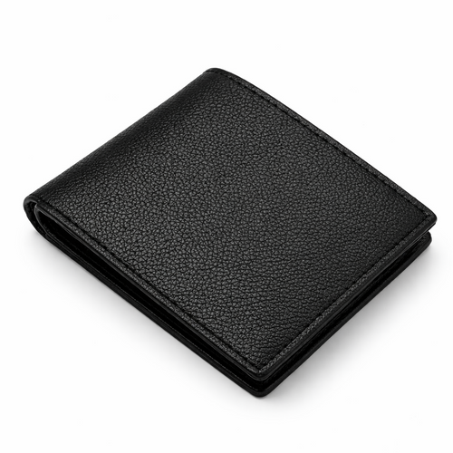 Classic Pebbled Leather Bifold Wallet - Black