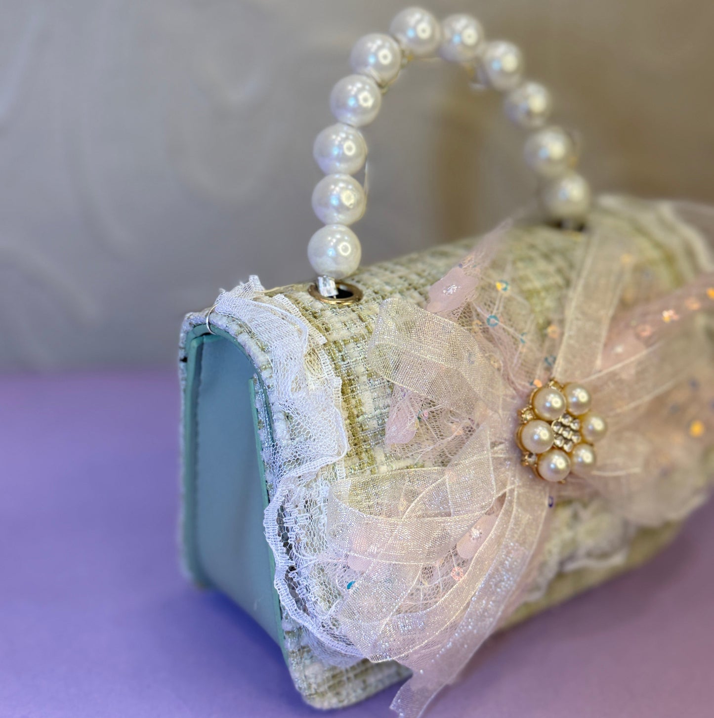 Mini Green Bag with Pearl Handle