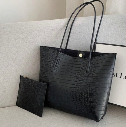 Mini Black Tote Bag – Crocodile Pattern