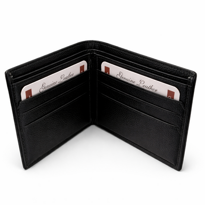 Classic Pebbled Leather Bifold Wallet - Black