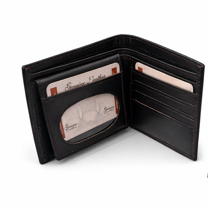 Premium Crocodile Embossed Leather Wallet - Black