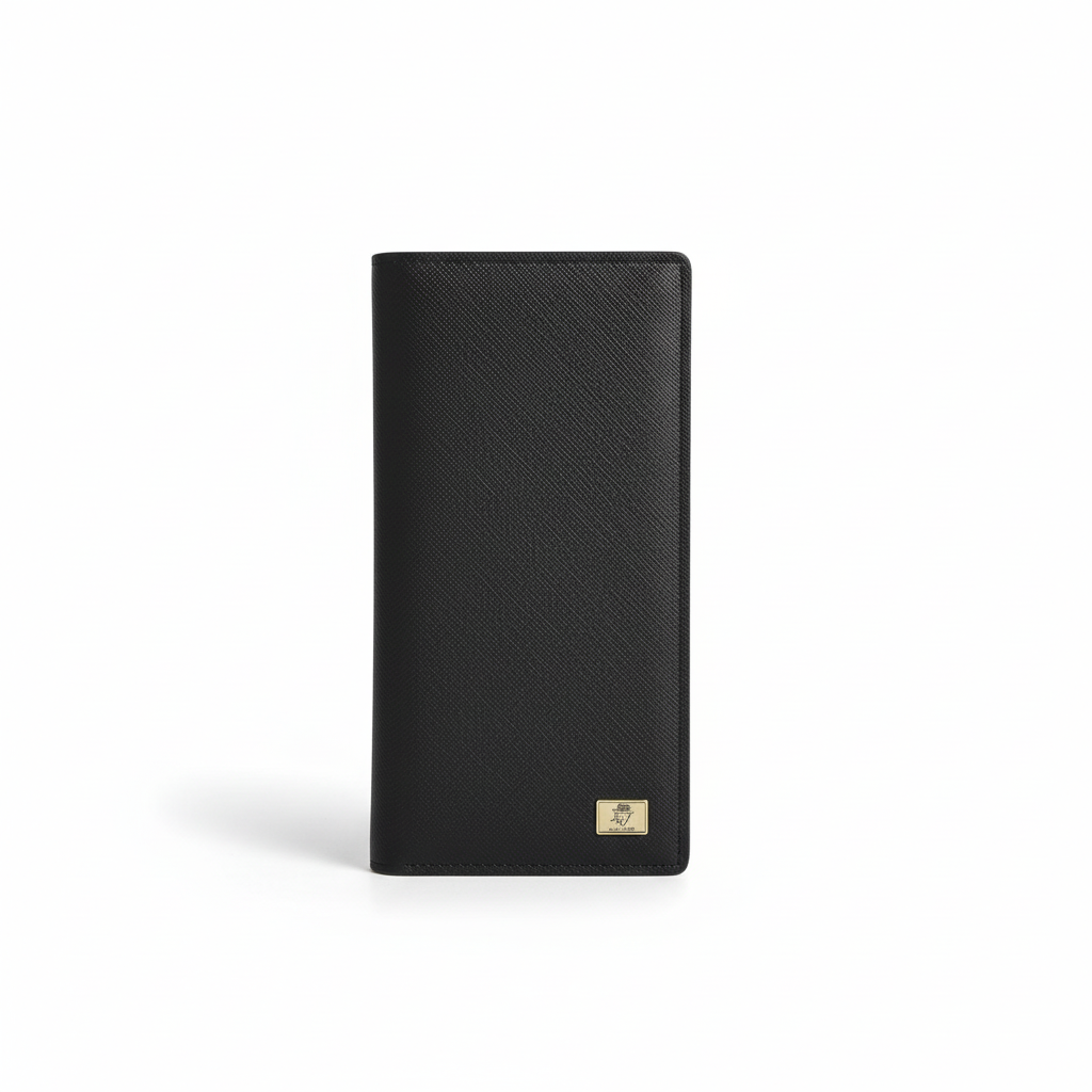 Men's Long Bifold Wallet – Saffiano Leather | Multi-Card Organizer with Zipper Pocket