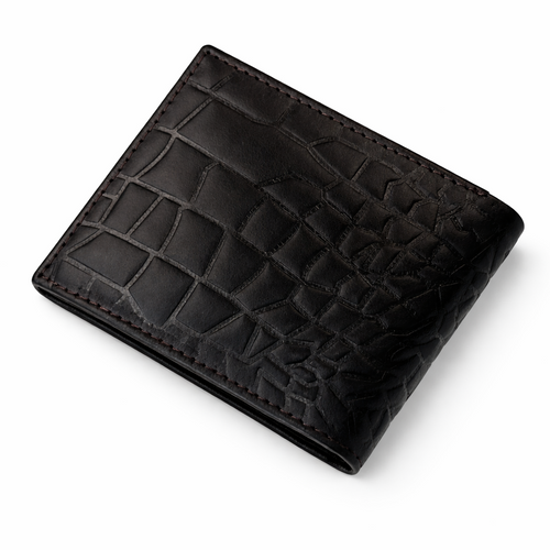 Premium Crocodile Embossed Leather Wallet - Black