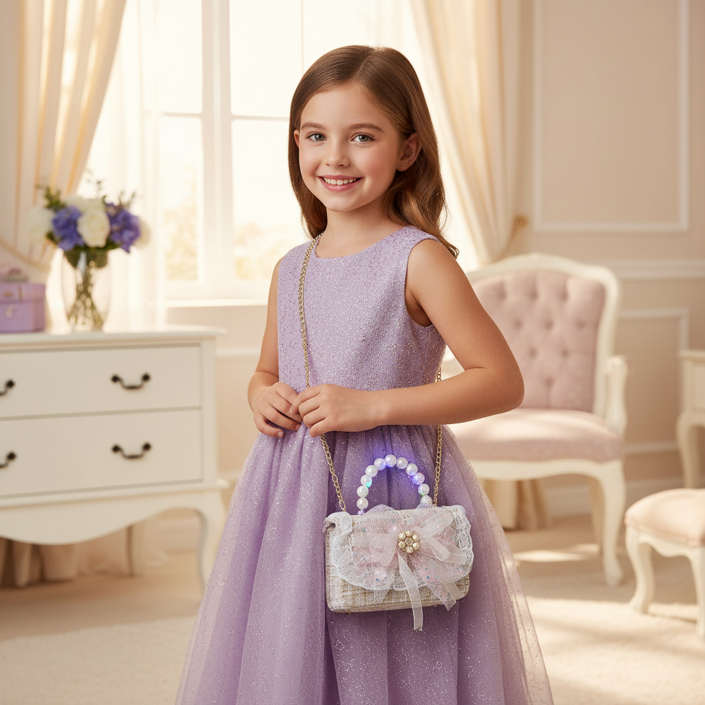 Beige Pearl Mini Girl Bag with LED Handle
