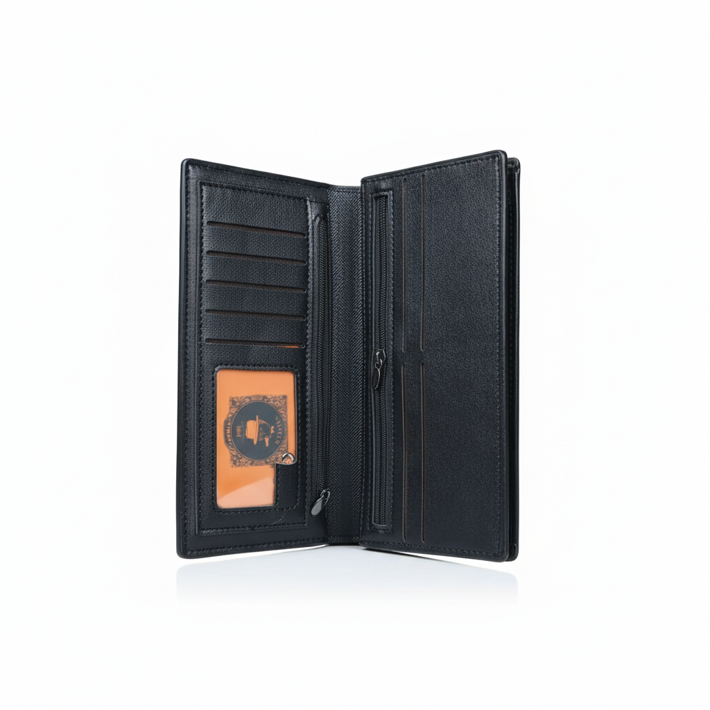 Men's Long Bifold Wallet – Saffiano Leather | Multi-Card Organizer with Zipper Pocket