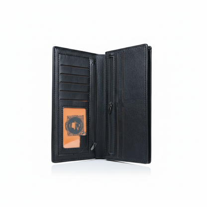 Men's Long Bifold Wallet – Saffiano Leather | Multi-Card Organizer with Zipper Pocket
