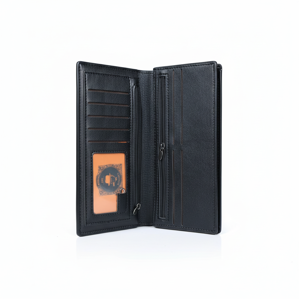 Men's Long Bifold Wallet – Saffiano Leather | Multi-Card Organizer with Zipper Pocket