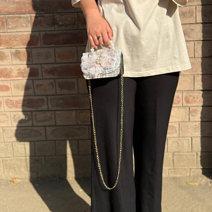 Mini Black Bag With Pearl Handle